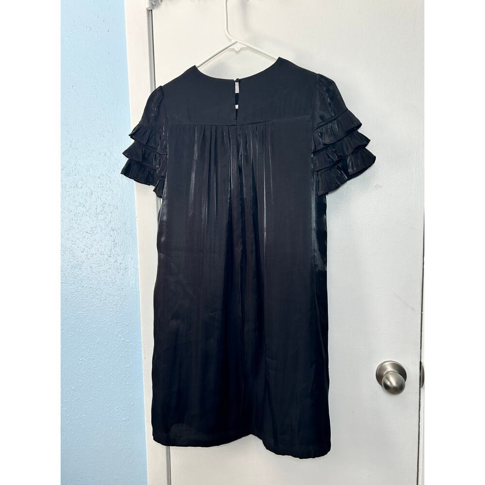 Pinch Mini Dress Small Black Satin Ruffled Sleeve Wedding Guest Whimsigoth - Picture 5 of 10